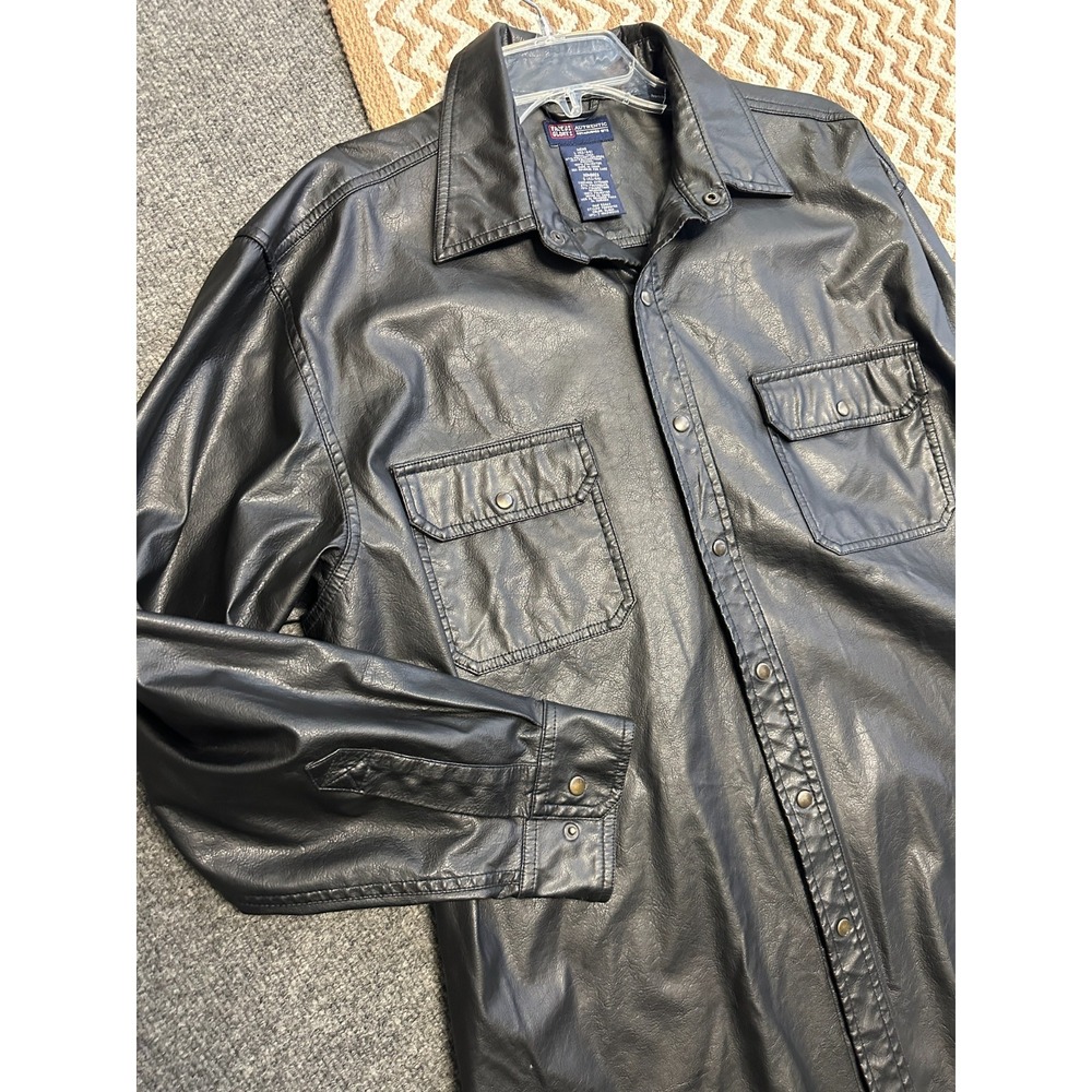 Faded Glory Black Faux Leather Button-Up Shirt Jacket